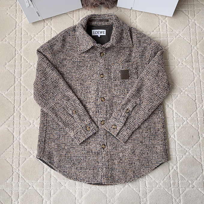 loewe anagram leather patch wool‑blend overshirt